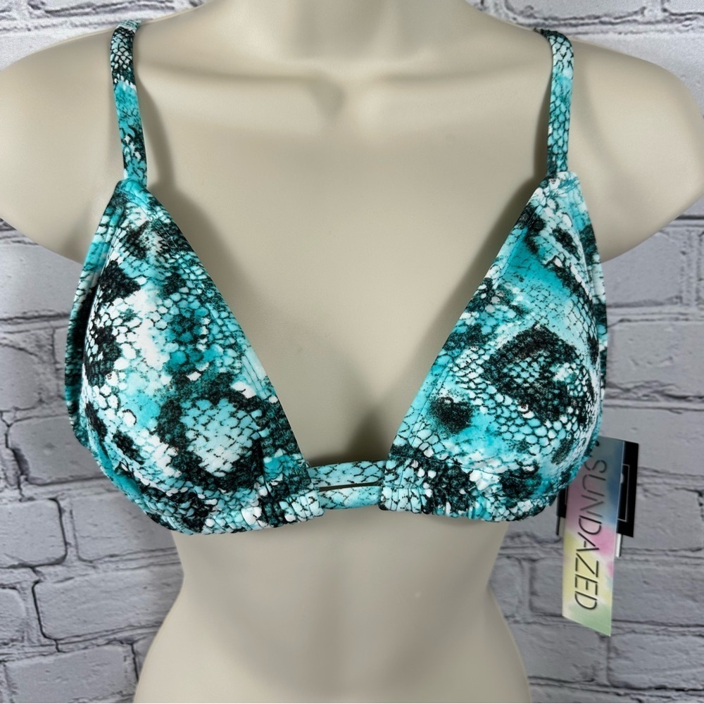Sundazed Layla Snakeskin Print Strappy Back Bikini Top Teal Black White NWT